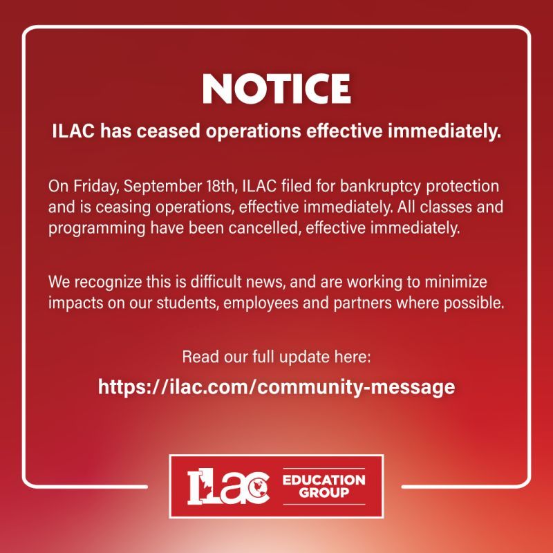 Major Canadian Language School ILAC Closes After Bankruptcy Filing