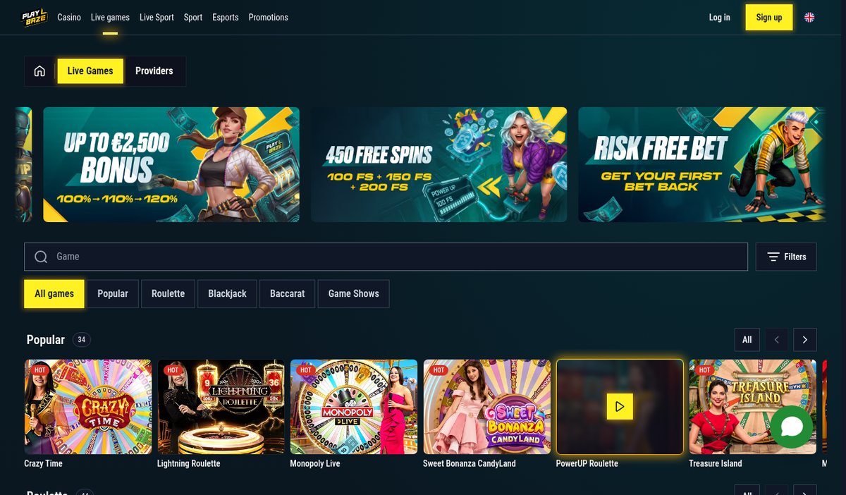 Playbaze casino lobby with the welcome bonus banners and new slots