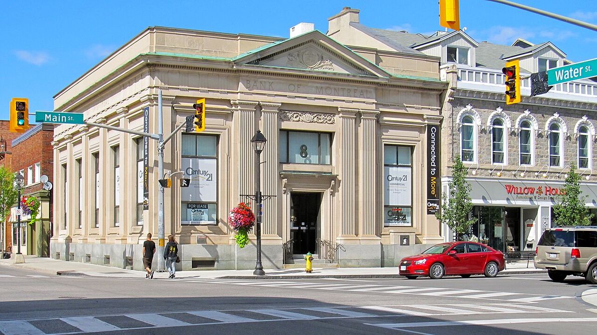Old Bank of Montreal building in Cambridge, Ontario.