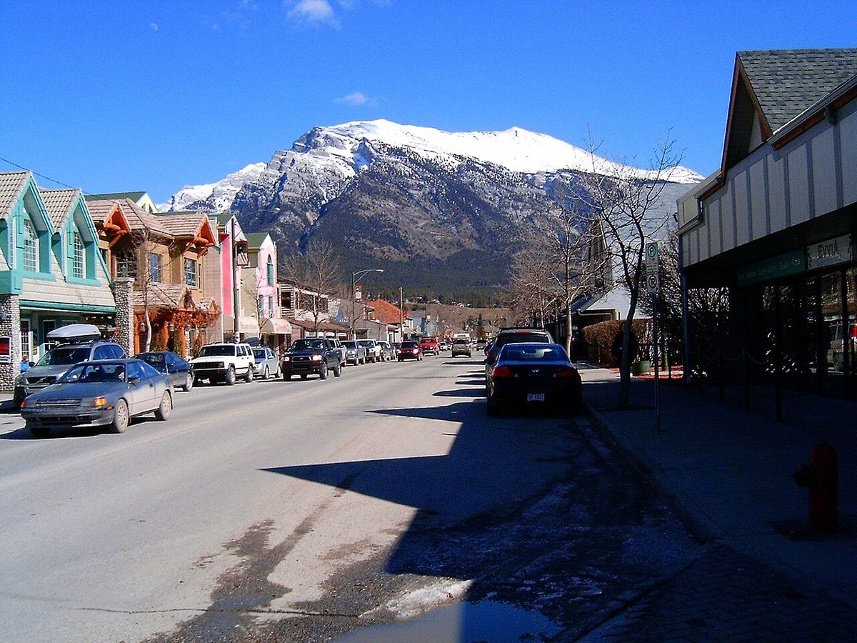 Mainstreet Canmore, Alberta looking east}