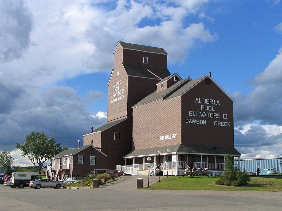 Art gallery located in a renovated grain elevator in Dawson Creek, British Columbia. Grain elevator was moved from its original location int