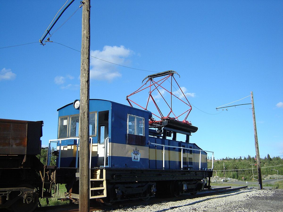 A DC Electric Locomotive used in surface smelter operations at the Hudson's Bay Mining and Smelting Company in en:Flin Flon, Manitoba. Thoug