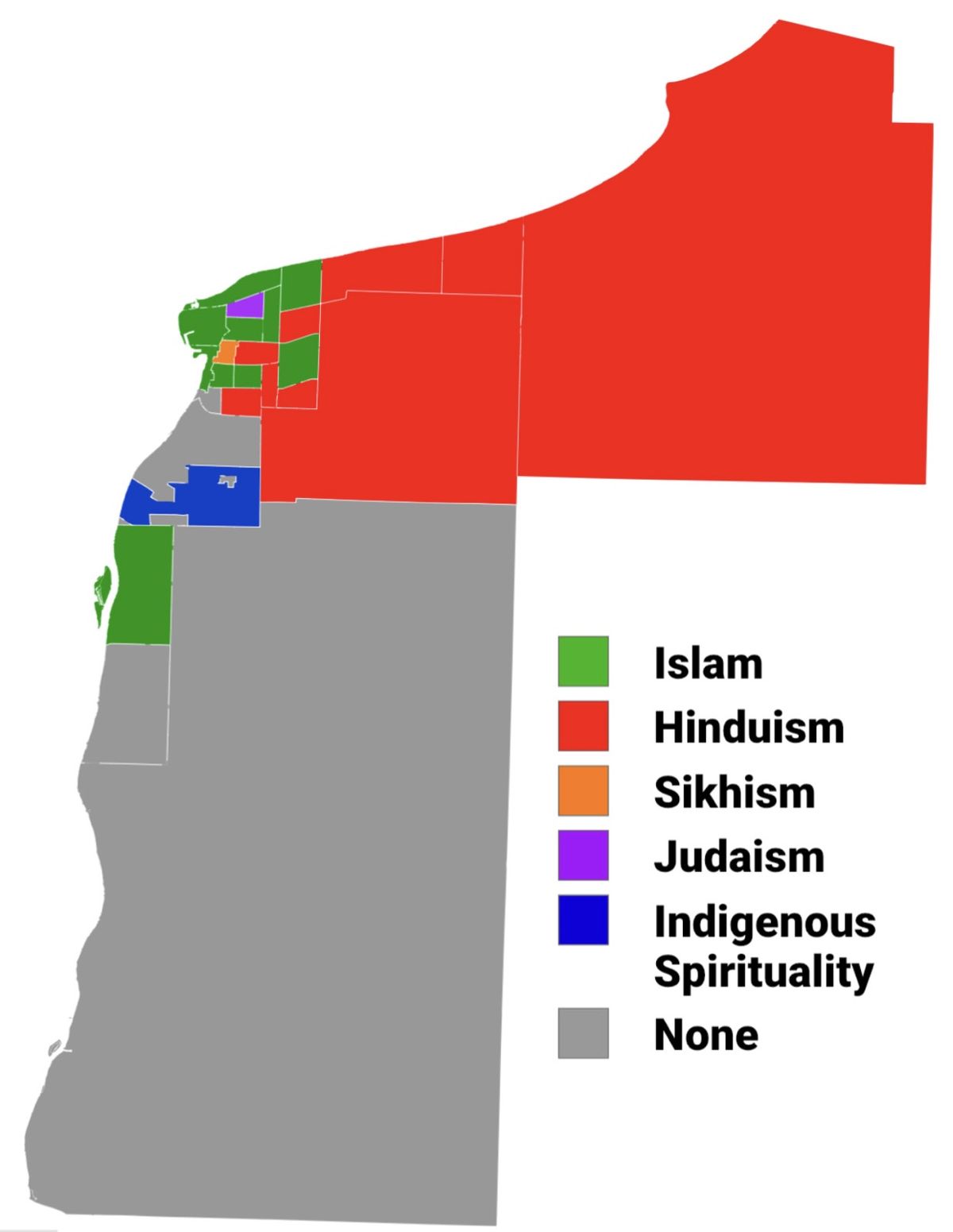 Largest non-Christian religion in Sarnia CA by census tract based on the 2021 census