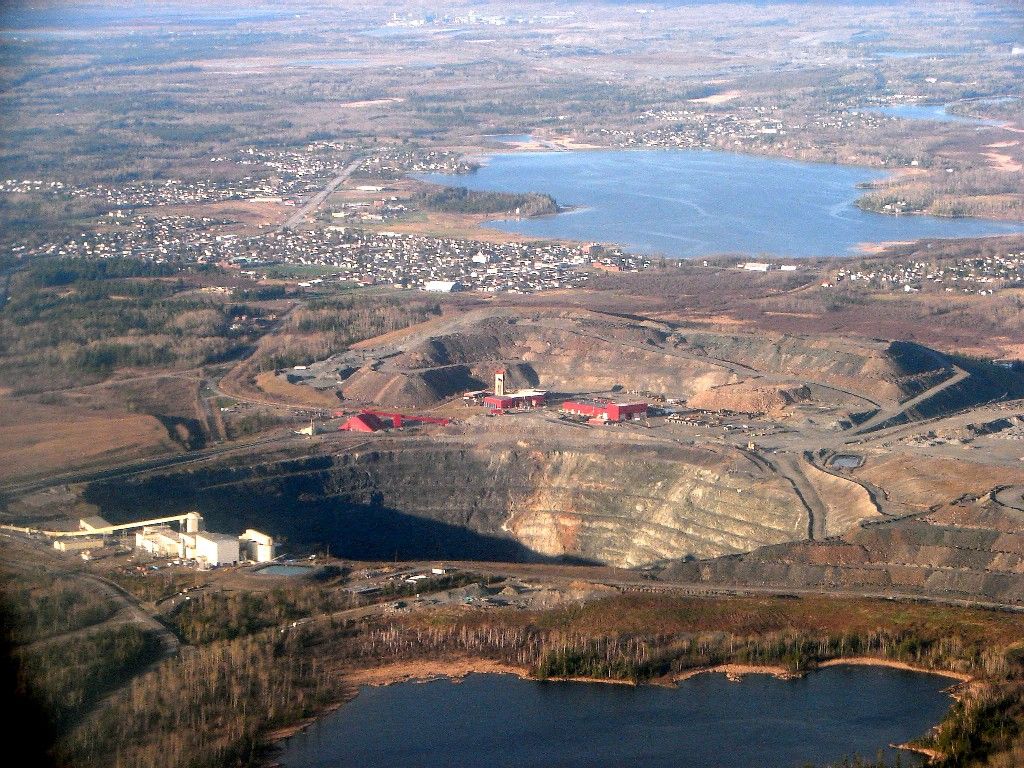 Aerial view of Dome Mine (with South Porcupine in background), Ontario, Canada