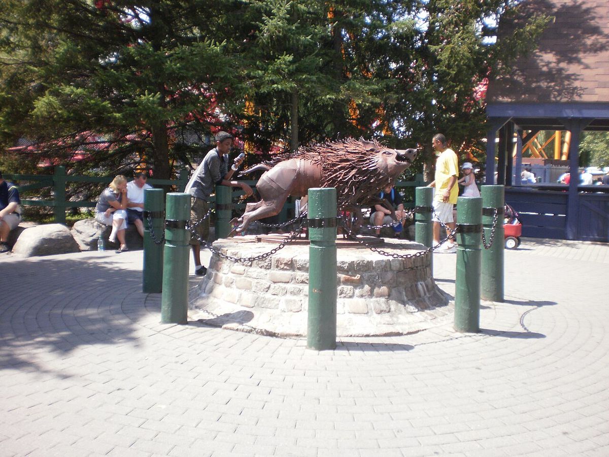 Bill Lishman sculpture at the Wild Beast roller coaster, previously the Wilde Beast, at Canada's Wonderland theme park.
