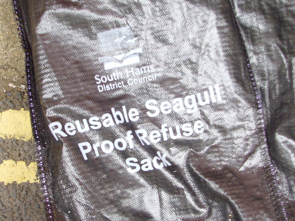 A rubbish bag designed to withstand seagull attack.