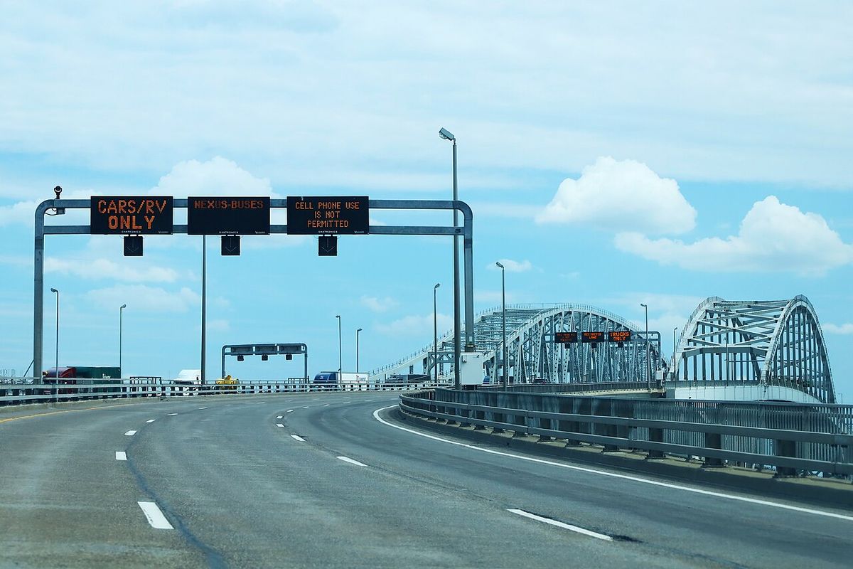 Crossing the Blue Water Bridge from Port Huron, Michigan to Sarnia, Ontario.