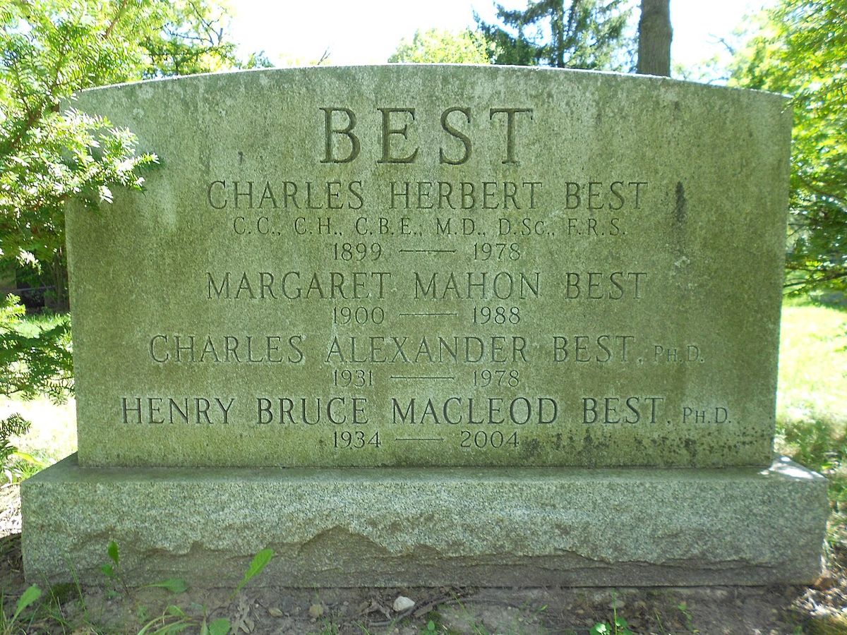 Charles Herbert Best Gravestone in Mt. Pleasant Cemetery Toronto.