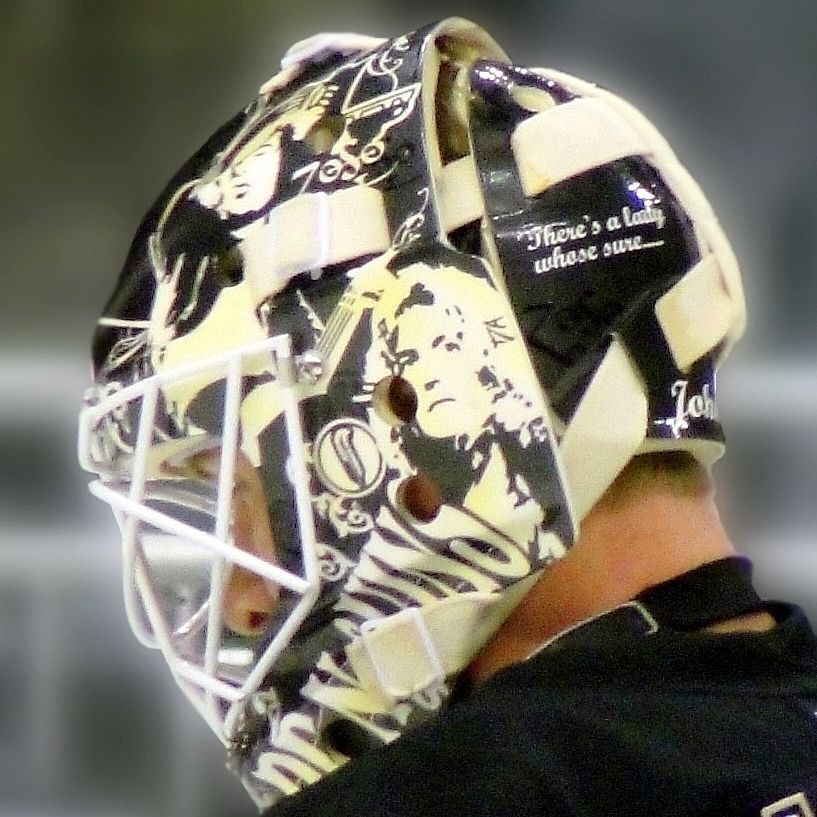 Brent Johnson's Led Zeppelin themed goalie mask from October, 2011, with the Pittsburgh Penguins.