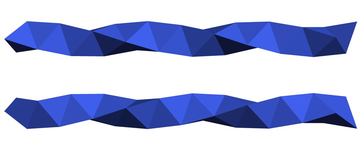 A right-handed (top) and a left-handed (bottom) Boerdijk–Coxeter helix
