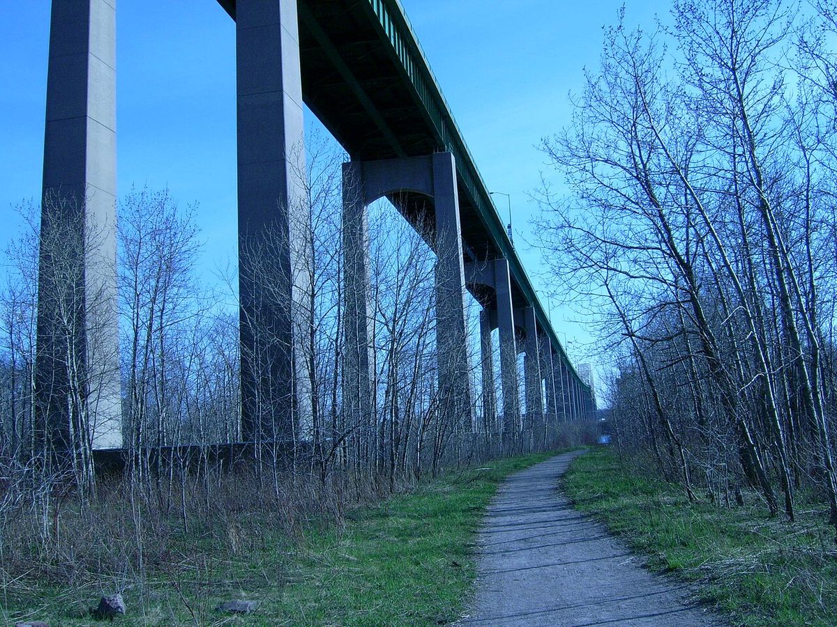 Sault Ste. Marie International Bridge from South St. Mary's Island, Sault Ste. Marie Canal National Historic Site of Canada.