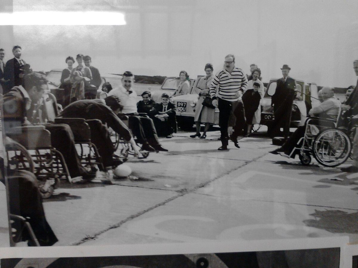 Early Wheelchair Rugby game at Pembrey Airfield near Llanelli, Wales. c1960's
