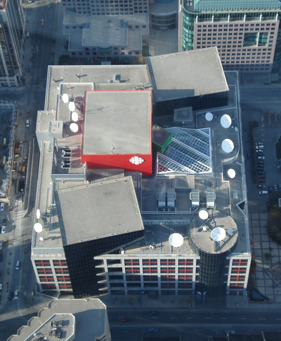 Canadian Broadcasting Center seen from the Skypod observation deck of the CN Tower. Photo taken on October 15, 2006.
