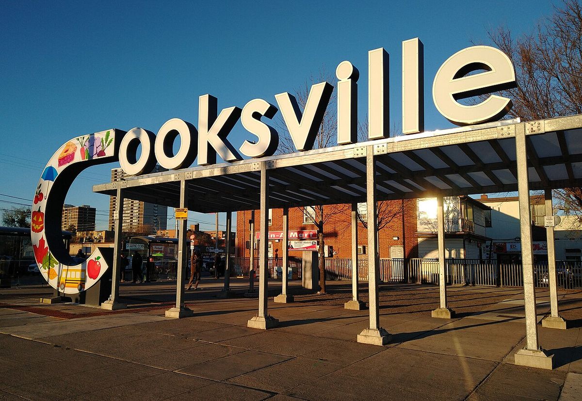 This is the sign at the '4 Corners' mini park in November, 2022. Photo by Tim Mosher.