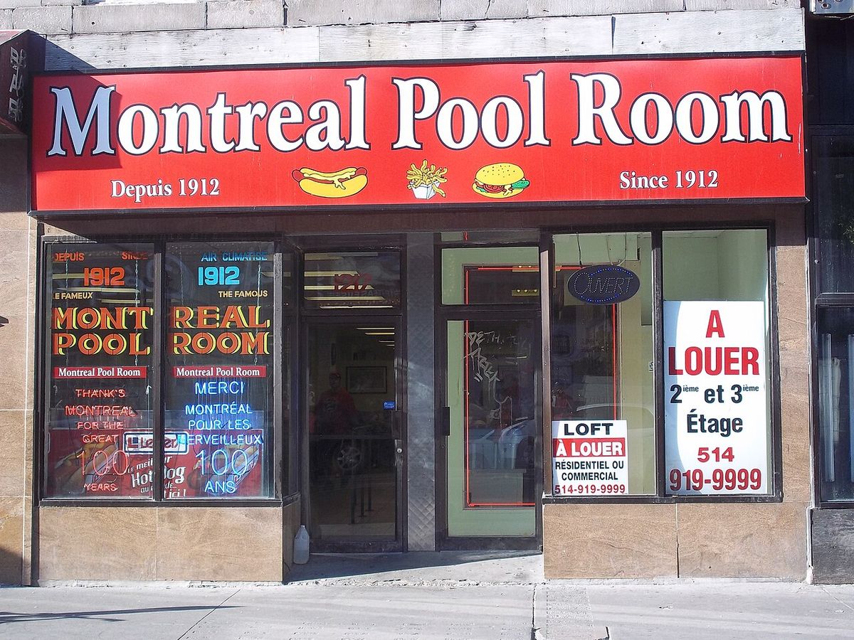Façade du Montreal Pool Room, boulevard Saint-Laurent, Montréal