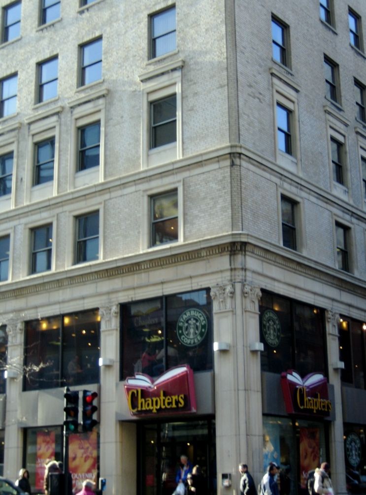 Chapters bookstore and Starbucks cafe, downtown Montreal, corner of Stanley and St-Catherine St.