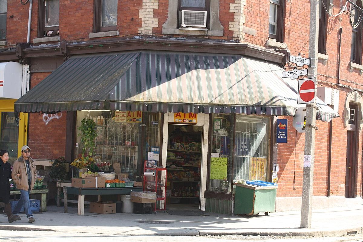Corner store at the intersection of Howard and Bleeker Streets in Toronto's St. Jamestown neighbourhood.