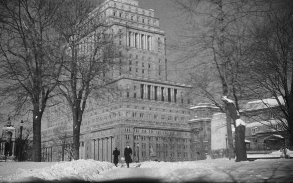 The Sun Life building opposite the Dominion Square (now Dorchester Square) in Montreal.