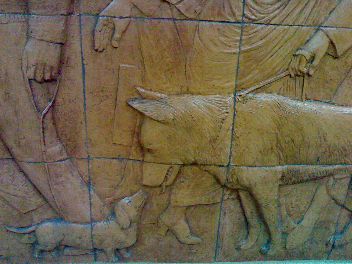 Detail of William McElcheran's "Cross Section" mural at Dundas subway station in Toronto, Canada.