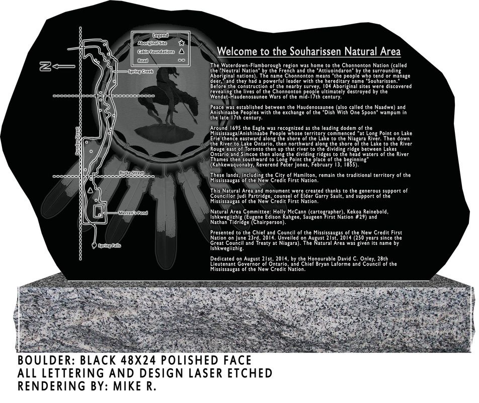Souharissen Monument Stone in Waterdown, Ontario. The map was designed by Holly McCann
