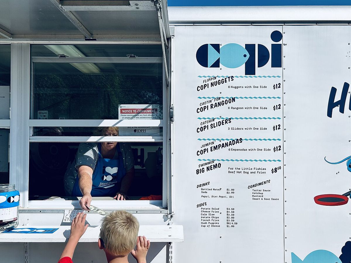 The Copi food truck at the 2023 Illinois State Fair in Springfield, Illinois. The menu featured Copi Sliders, Copi Rangoon, Copi Empanadas,