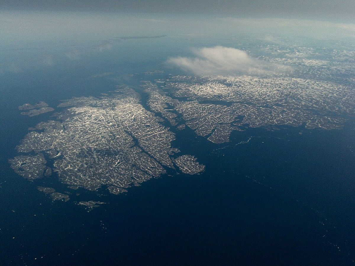 Killiniq Island, off Labrador's northern tip, in july. Photo shot from Icelandair route carrier.
