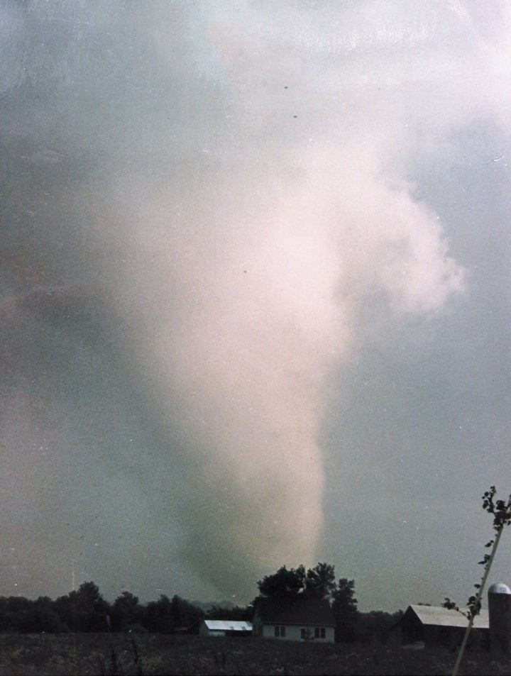A photograph of the Niles, Ohio - Wheatland, Pennsylvania F5 tornado shortly after leaving Wheatland.