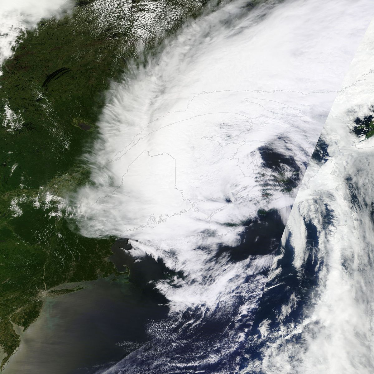Post-Tropical Cyclone Arthur after completing its transition to an extratropical cyclone
