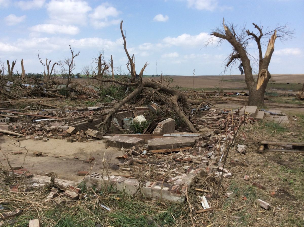 A farmhouse northeast of Coleridge, Nebraska was swept away by a tornado on June 17, 2014.
