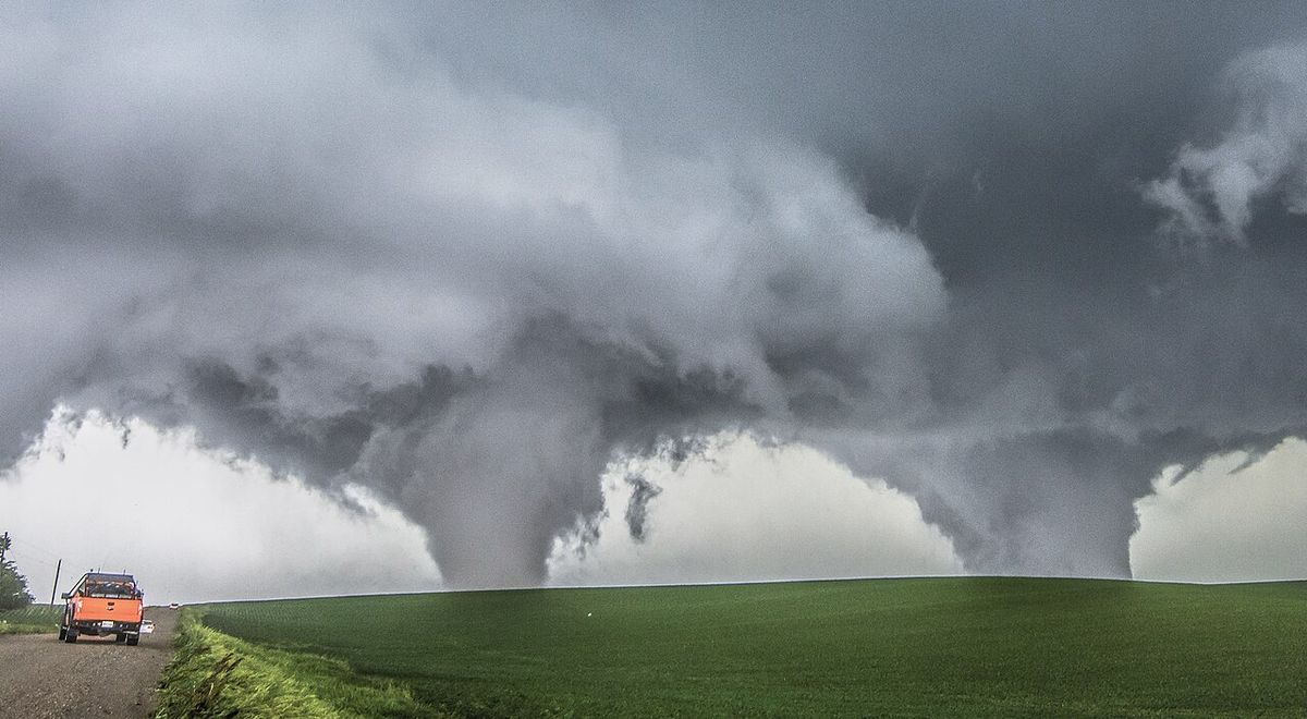 Two large EF4 tornadoes on the ground simultaneously north of Pilger, Nebraska on June 16, 2014.